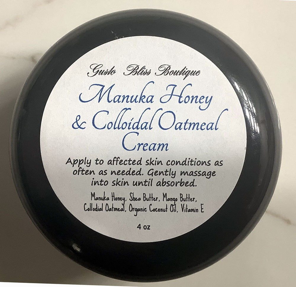 Manuka Honey, Shea Butter, Mango Butter & Colloidal Oatmeal Cream for Eczema, Dermatitis & Psoriasis Dry Itchy Skin Relief for Atopic Dermatitis 4 oz Jars