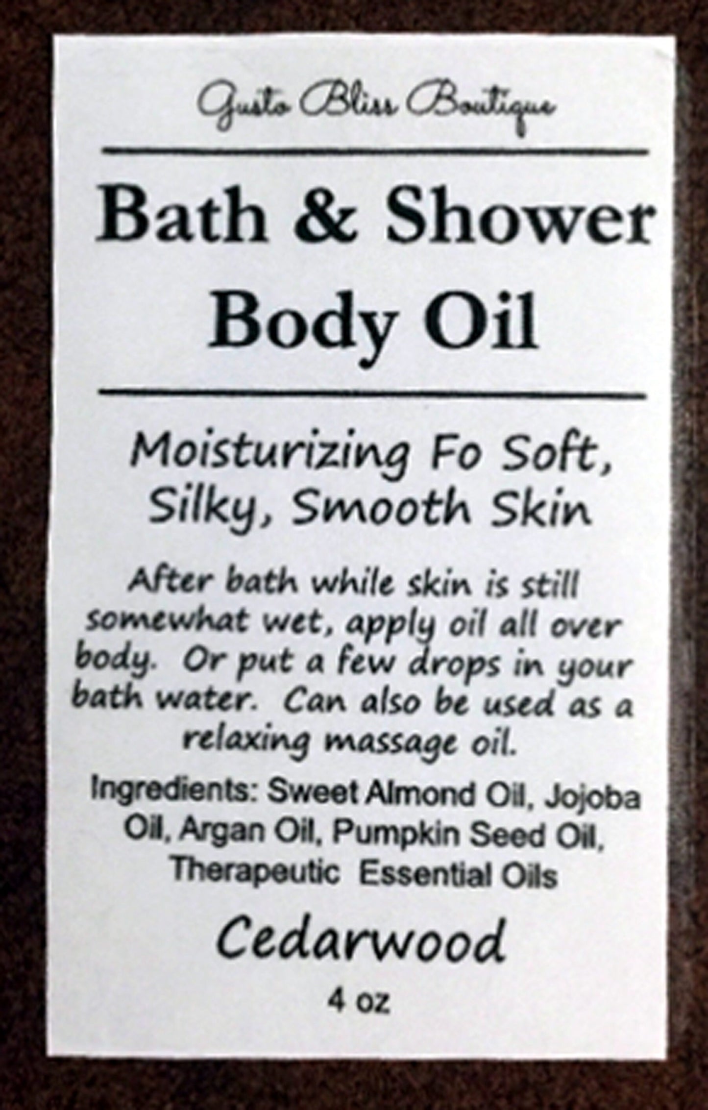 Bath and Shower Body Oil All Natural Super Moisturizing for Soft Silky Smooth Skin Large 4 Ounce Bottle Lasts A Long Time